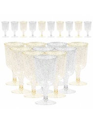 20入組閃亮紅酒杯,160-170ml塑料香檳高腳杯、冰淇淋杯、銀色馬提尼杯、雞尾酒杯、香檳杯-可重複使用,適用於婚禮、週年紀念、花園派對、bbq等