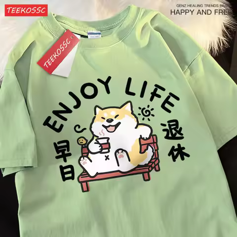 Parent Child T Shirts Enjoy Life Fun Dog T Shirts Summer Fashion Street Casual Tee Shirt Cotton Over