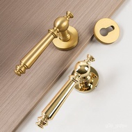 🚓Solid Wood Bedroom Door Lock Brass Indoor Mute Door Lock Golden French Retro Magnetic Door Lock Door Handle Lock