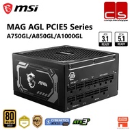 MSI MAG AGL PCIE5 Series ATX 3.1 80+ Gold Full-Modular Power Supply - A750GL/A850GL/A1000GL (Black/W