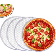 4 Pek Skrin Pizza 10 Inci, Skrin Pizza Anti Lekat Aluminium Bulat untuk Pembakar Pizza di Ketuhar