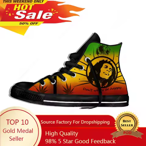 Legend Bob Marley Reggae Star Rasta Music Funny Fashion Lightweight High Top Cloth Shoes Men Women C
