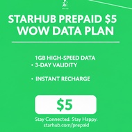 StarHub Prepaid $5 WOW Data Plan: 1GB High-Speed Data | 3-Day Validity | Instant Top-Up