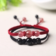 Strawberry Crystal Bracelet for Women - Pink Crystal Red String Bracelet, Handwoven Red String Brace