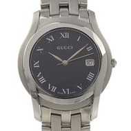 二手 Gucci 5500M 不鏽鋼石英模擬顯示男士手錶，黑色錶盤