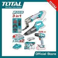 TOTAL เครื่องตัดอเนกประสงค์ + เครื่องดูดฝุ่น + สว่านไร้สาย 20 โวลท์ (แบต 2 ก้อน + แท่นชาร์จ) รุ่น TO