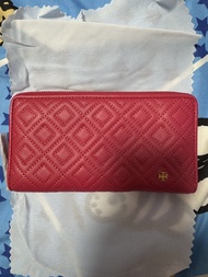 Tory Burch 菱格紋拉鍊長夾 （桃紅色）
