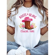 "BOOTS & BLING IT'S A COWGIRL THING" Women'S Western Cowgirl Themed T-Shirt with Cowboy Boots, Hats,