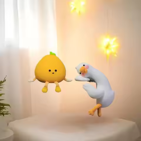 Set of Two 3D Duck Pomelo Figurines, Resin Cartoon Decor, Perfect for Desk, Car, Television, Compute