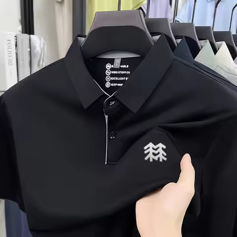 Men Short Sleeve Polo Shirt Polyester Spandex Pique Breathable Stretch Logo Print Casual Business Su