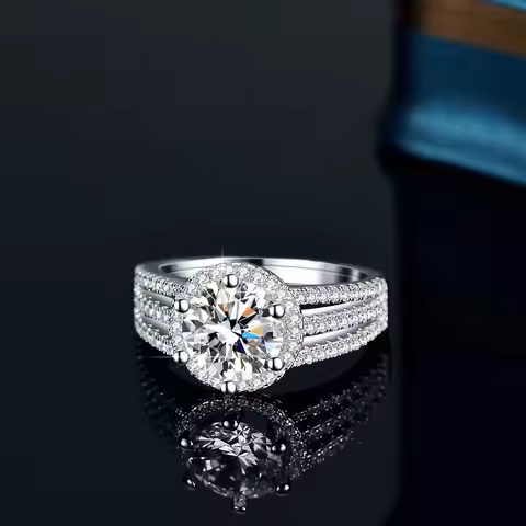 PT950 Platinum Three-Row Ring - 2 Carat Moissanite with Stylish Craftsmanship, Women's Trendy Jewelr