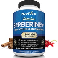 Nutrivein Premium Berberine HCL 1200mg Plus Organic Ceylon Cinnamon - 120 Capsules - Supports Immune
