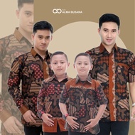 KEMEJA Alma Clothing Batik Shirt For Boys (Island Pattern) Brown Color Batik For Adult Men Couple Batik Father And Son