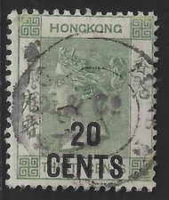 香港 1891年 維多利亞女皇(第五次加蓋)中文改值20仙/30仙舊票銷法國郵輪"LIGNE N PAQ FR"戳