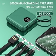 【SG Stock】20000 Mah Power Charging Power Bank Powerbank Mobile Power Bank Fast Charging Built-in 4 Cable Power Ultra Slim With LED Light
