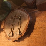復古黃銅鏈透明金邊水滴耳環