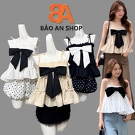 A-87. 2-strap flared shirt with big bow in wrinkled wind