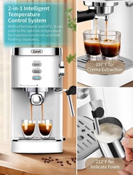 Gevi เครื่องทำกาแฟเอสเปรสโซ่ร้อนเร็ว20บาร์เครื่องชงกาแฟคาปูชิโน่อัตโนมัติมีฟองเครื่องตีฟองนมไม้เรียวสีขาว