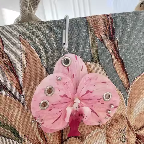 Fashion Simulation Flower Orchid Lily Keychain Gifts Colorful Simulation Flower Keyring Backpack Dec