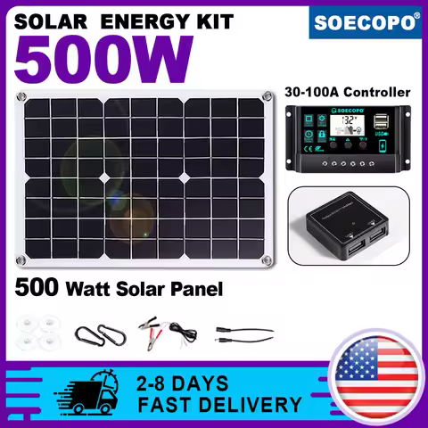 (U.S Stock 2-8 Days) Portable Solar Panel Kit Complete 18V 500W Panel with 100A Controller for Phone