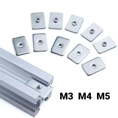 50Pcs M3 M4 M5 T Nuts Zinc Plated Tee Nuts Flat Spacer for V-Slot T-Slot Aluminum Extrusion Profile 