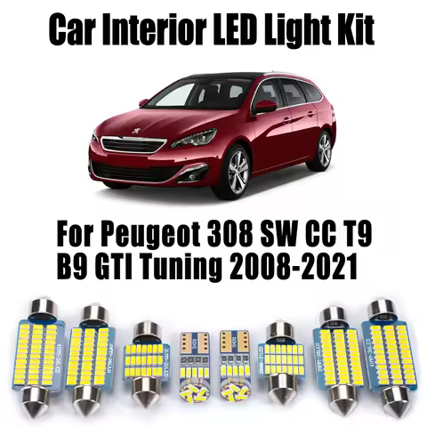 Canbus LED Interior Map Trunk Dome Vanity Mirror Light Kit For Peugeot 308 SW CC T9 B9 GTI Tuning 20