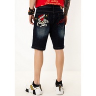 Ed Hardy L.K.S Skull Short Denim Jeans – Men’s Indigo Stretch Denim Embroidery