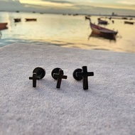 Black Cross Ear Jewels Real Stainless Steel Spiral Earrings 1.2mm Korean Fashion Jewels.