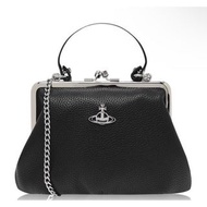 近全新 正品 Vivienne Westwood frame purse黑色 荔枝皮 口金包