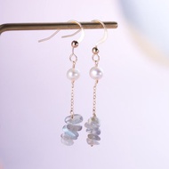 拉長石珍珠14KGF耳環 | 天然水晶耳勾耳夾耳環 | 天然石水晶