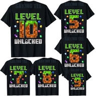 Pixel Game T-Shirt For Boys Birthday Celebration Level 10 9 8 7 6 5 Unlock Games 5 6 7 8 9 10 With