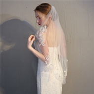 Veil Kahwin / Veil Nikah / Veil Tunang 90*150cm White/Beige Bridal Wedding Veil Lace Petal Applique 