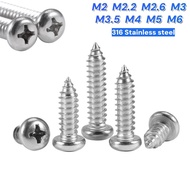 316 Stainless Steel Phillips Screw Round Head Self-Tapping Screw Pointed Tail Screw M2/M2.2/M2.6/M3/