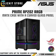 ASUS PRIME AP202 TG ARGB (3 x ARGB Fans Included) Black / White mATX PC Case | Curved TG Panel