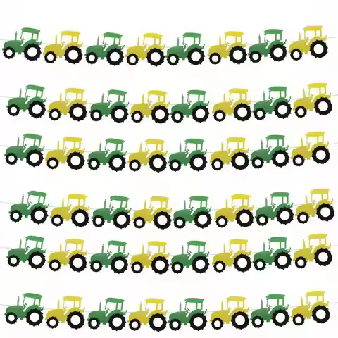 1Set Cartoon Non-Woven Tractor Banner Green Farm Tractor Hanging Banners For Farmland Birthday Party