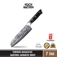 Kitchen Knife - Damascus Santoku Knife 7" Japanese Chef Knife Black G10 TURWHO