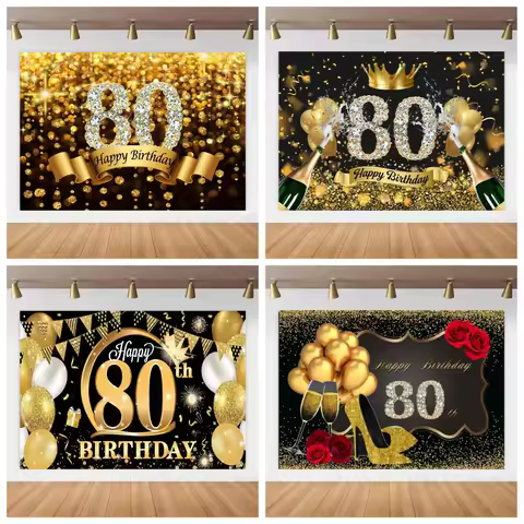 80th Birthday Decoration Background Happy 80th Birthday Theme 80th Birthday Party Black and Gold Bac