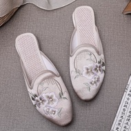 YB8 [Baosong Embroidered Shoes] Pointed Toe Slippers Women Ethnic Style Soft Sole Retro Time Old Bei