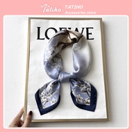 Khăn Lụa Vuông Chiffron Khăn Bandana Quấn Cổ Làm Áo Hoạ Tiết Hoa Vàng Nền Xanh Sang Trọng Nữ Tính -