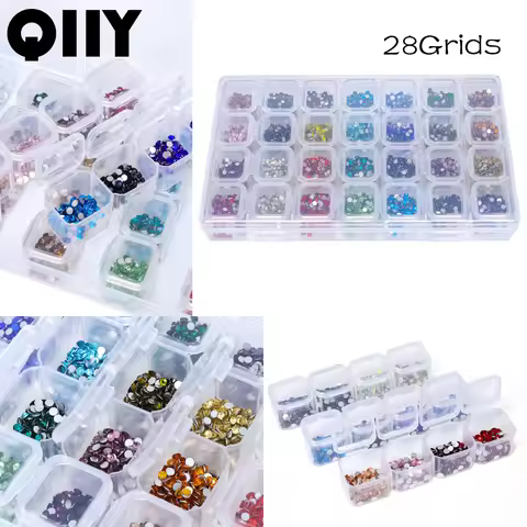 28 Grids SS6-SS20 Shiny Nail Strass Mixed Color Flatback Glass Rhinestones Non Hotfix Silver Bottom 