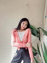 純素雅亮橘膚粉開襟外套 古董羊絨羊毛衣毛衫cashmere sweater