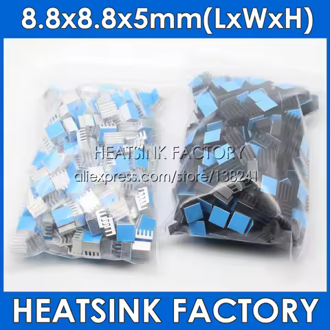 HEATSINK FACTORY 50pcs Aluminum 8.8x8.8x5mm Chip Radiator Cooler w/ Thermal Double Sided Adhesive Ta
