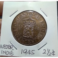 Netherland Indie Old Cooper Coin 2 1/2 Cents Year 1945