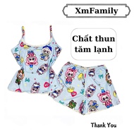 LABUBU women's pajamas Set with lace, bow and ruffles [XmFamily] smooth and cool elastic, 2-piece pa