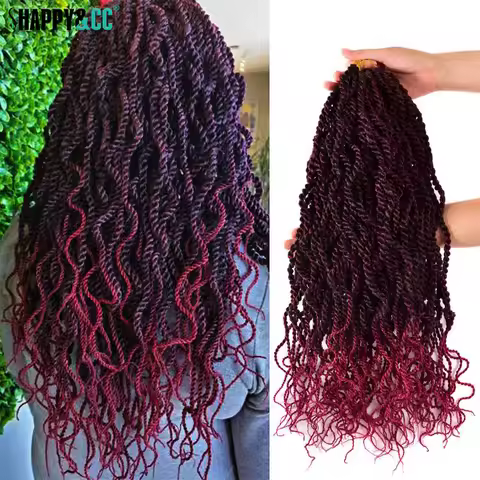 16 Inch Wavy Senegalese Twists Crochet Braiding Hair Extension Ombre 99J Synthetic Crochet Braids Ha