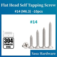 10PCs-  #14   SS flat head metal screw/self-tapping (stainless 304)