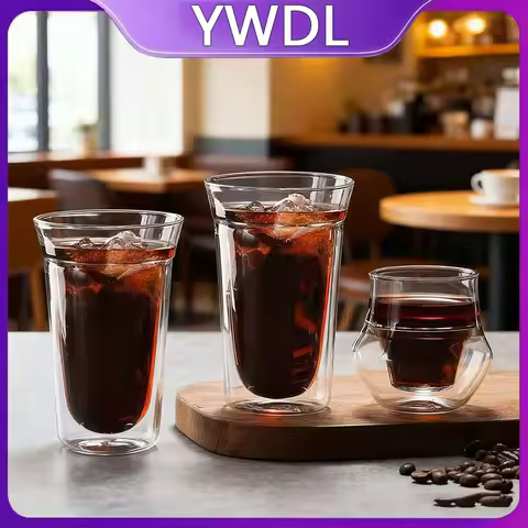 YWDL Double-layer Glass Cup Set Espresso Coffee Cup Anti-scalding Brandy Wine Shot Glass Teacup Clea