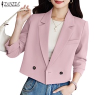 ZANZEA Women Korean Daily Lapel Collar Long Sleeves Cropped Blazer