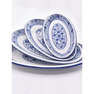 2025 New Style Catererer Ceramic Blue White Fish Plate Large Size Oversized 53cm 14 Inch 12 Hotel De