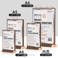 Walnut Flip Table Card Loose-leaf Drinking Water Card Display Card Menu Desktop Table Sign A4 Displa